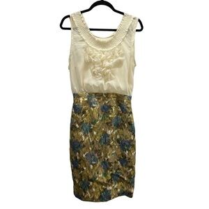 Anthropologie Moulinette Soeurs Silk Brocade Metallic Ruffled Dress Size 4